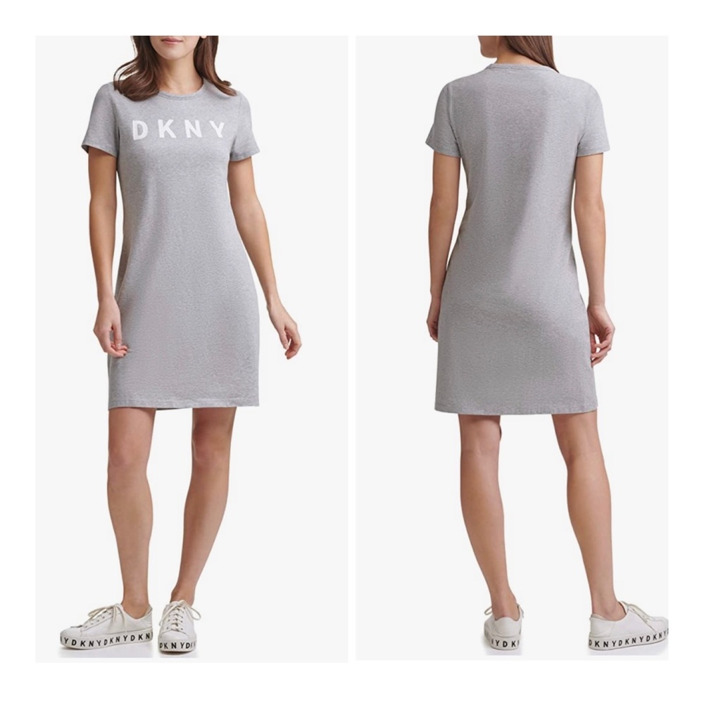 DKNY Logo Heather Grey T-Shirt Mini Dress Size Large NWT